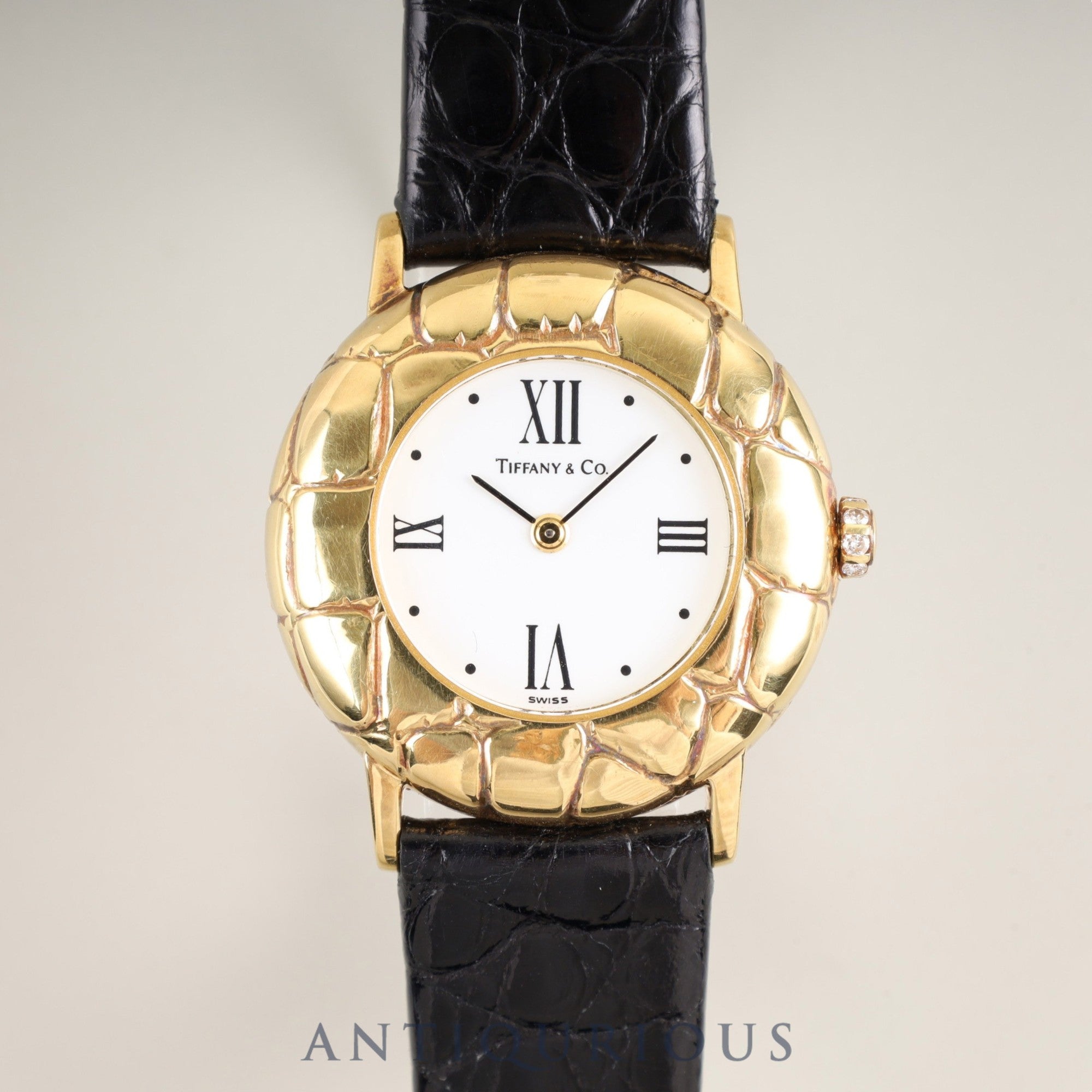 ティファニー ラウンド クォーツ Cal.6.20 18KT 革 純正尾錠(18K) ホワイトローマン文字盤 オーバーホール済み