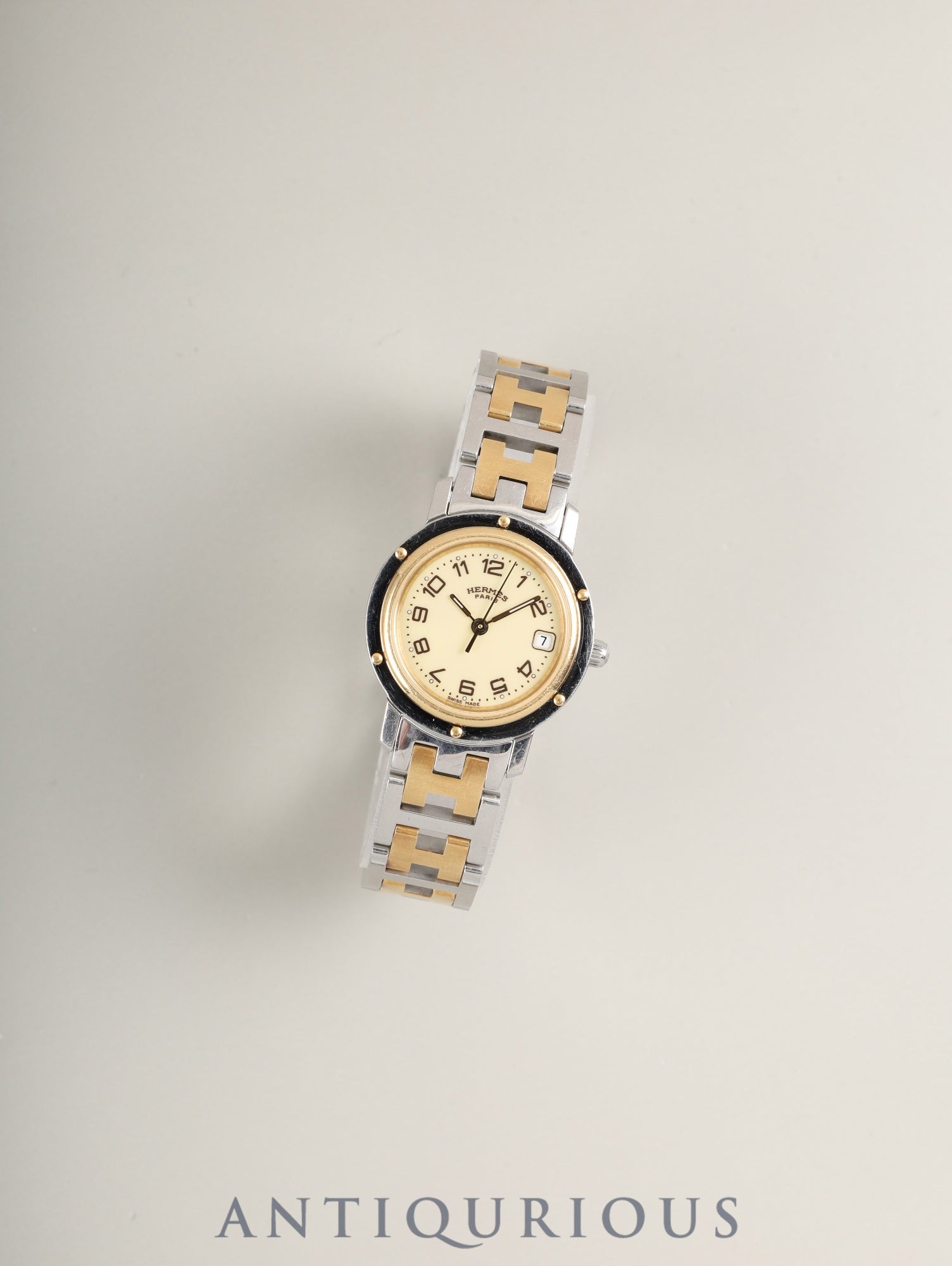 エルメス クリッパー CL4.220 クォーツ SS/GP SS/GP アイボリー文字盤 30mm 箱 冊子 保証書 ※オーバーホール済み