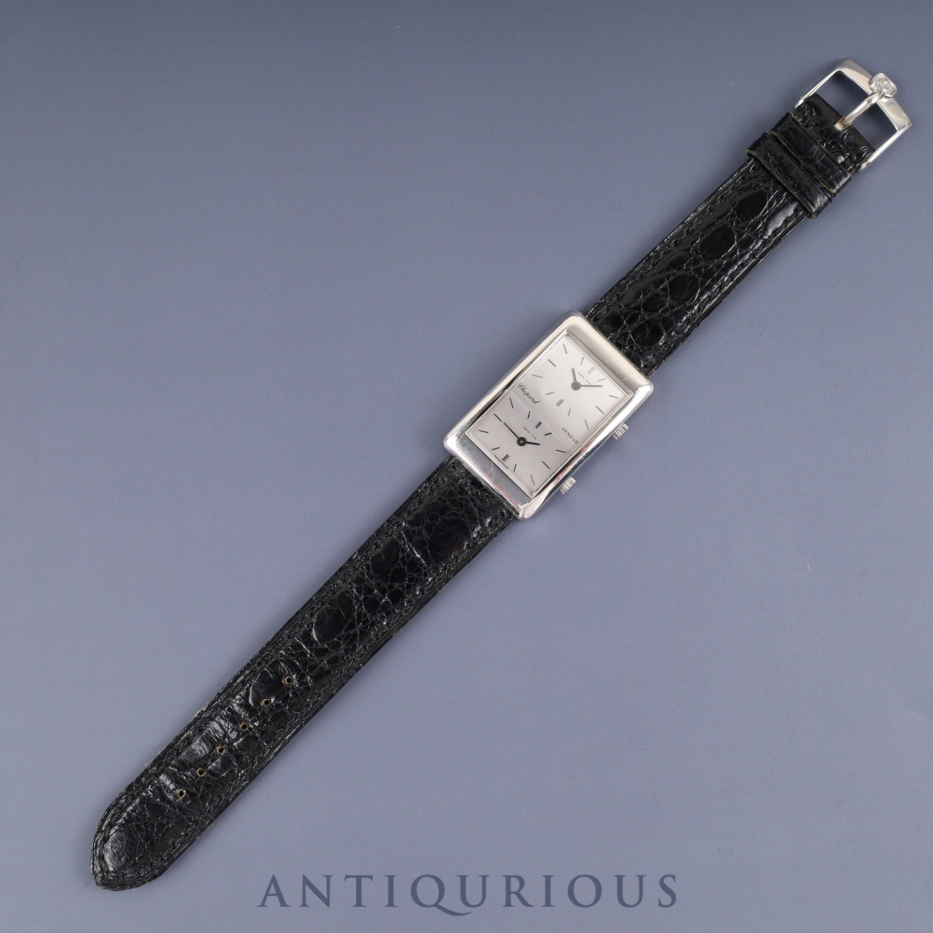 Chopard Dual Time 2240 Quartz Caliber - 18K Genuine Leather Strap Genuine Stainless Steel Buckle Silver Dial Overhauled