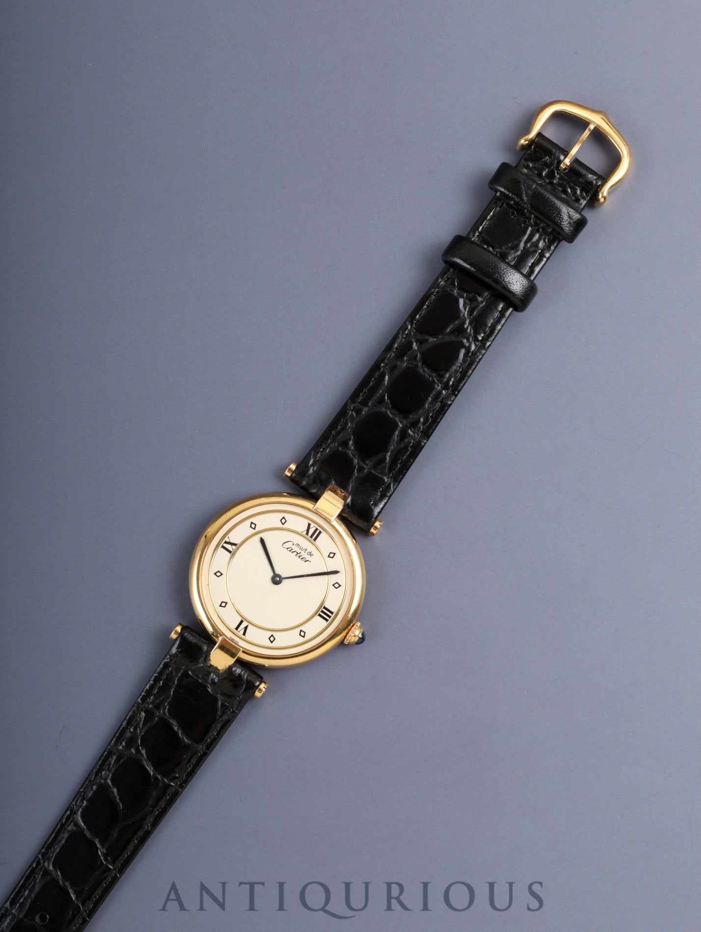 Cartier Must Vendôme VLC LM 590003 Quartz Cal.90 SV925 Leather Strap Original Pin Buckle (GP) Ivory 4-point Roman Numeral Dial Overhauled