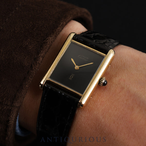 Cartier Must Tank LM Manual winding Cal.78-1 SV925 Leather Genuine buckle (GP) Black onyx dial Overhauled New finish