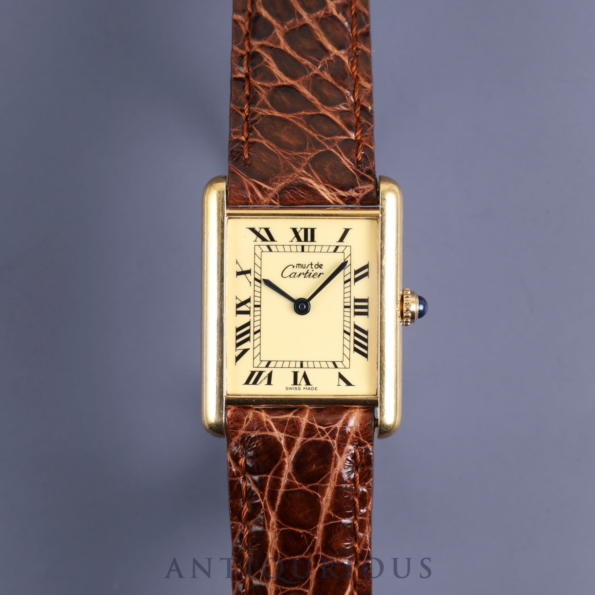 Cartier Must Tank LM 590005 Quartz SV925 Leather Genuine Buckle (GP) Ivory Roman Dial Complete service (full maintenance) completed at Cartier boutique