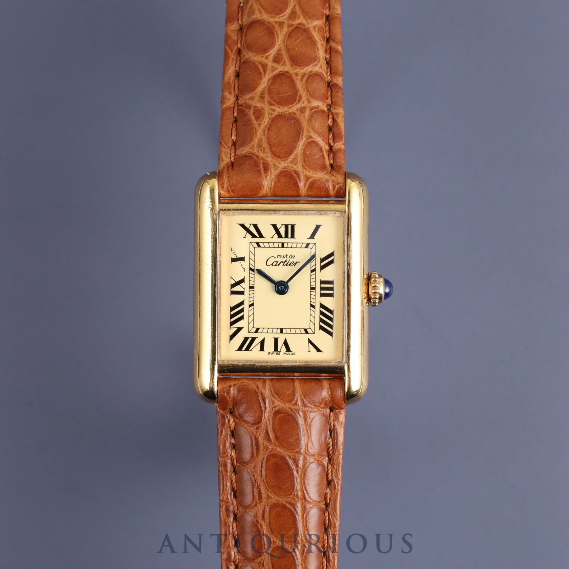Cartier Must Tank MM 2415 Quartz Cal.057 SV925 Leather Genuine D Buckle (GP) Ivory Roman Dial Overhauled and Finished to Like New