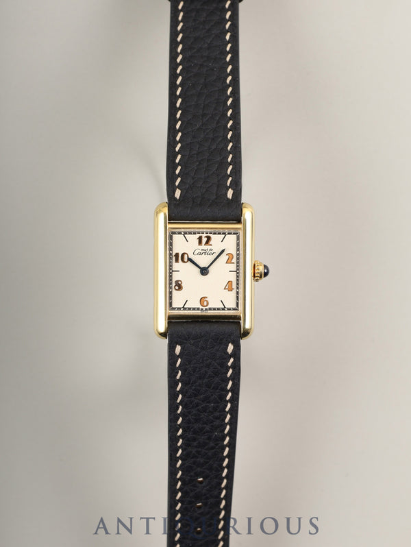 Cartier Must Tank SM 5057001 Quartz Caliber 057 SV925 Leather Strap with Genuine GP Buckle, Arabic CC Dial, Circa 1982-1995, Overhauled and Finished to Look Like New