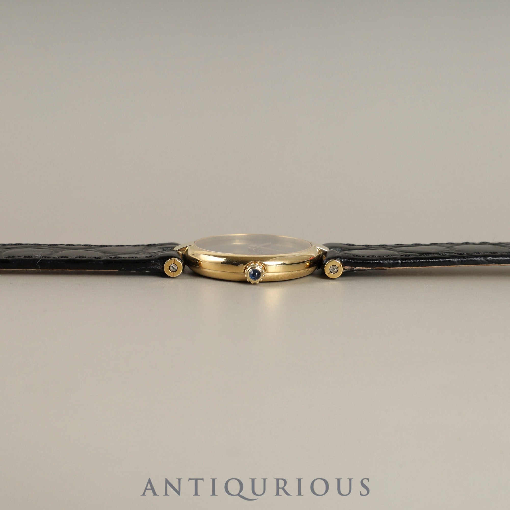 Cartier Must Vendôme VLC SM Quartz Cal.81 SV925 Leather Strap with Genuine GP Buckle, Onyx Dial, Overhauled