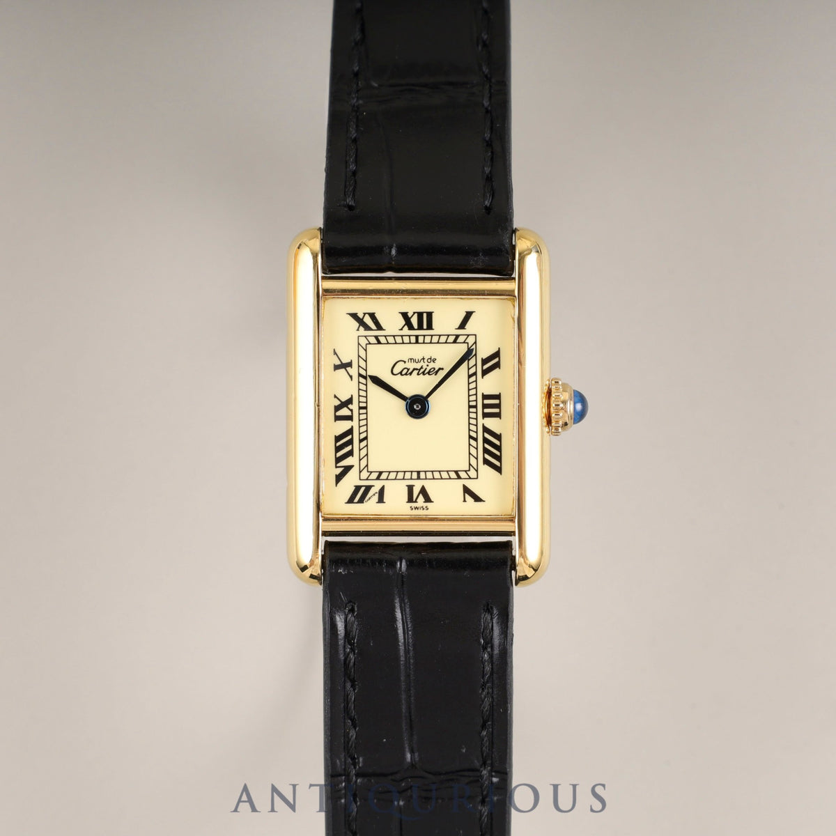Cartier Must Tank SM 5057001 Quartz Caliber 057 SV925 Leather Strap with Genuine GP Buckle, Ivory Roman Dial, Overhauled