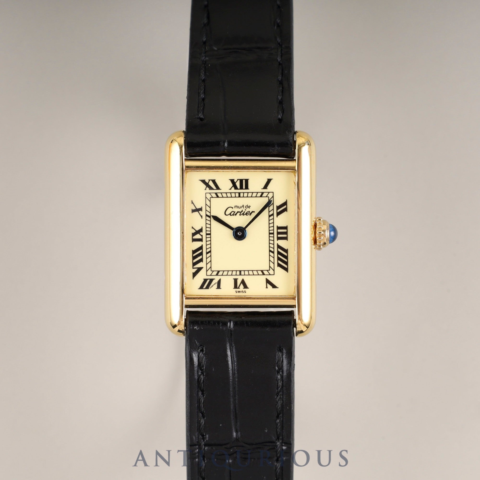 カルティエ マストタンク SM 5057001 クォーツ Cal.057 SV925 革 純正尾錠(GP) アイボリーローマン文字盤 オーバーホール済み