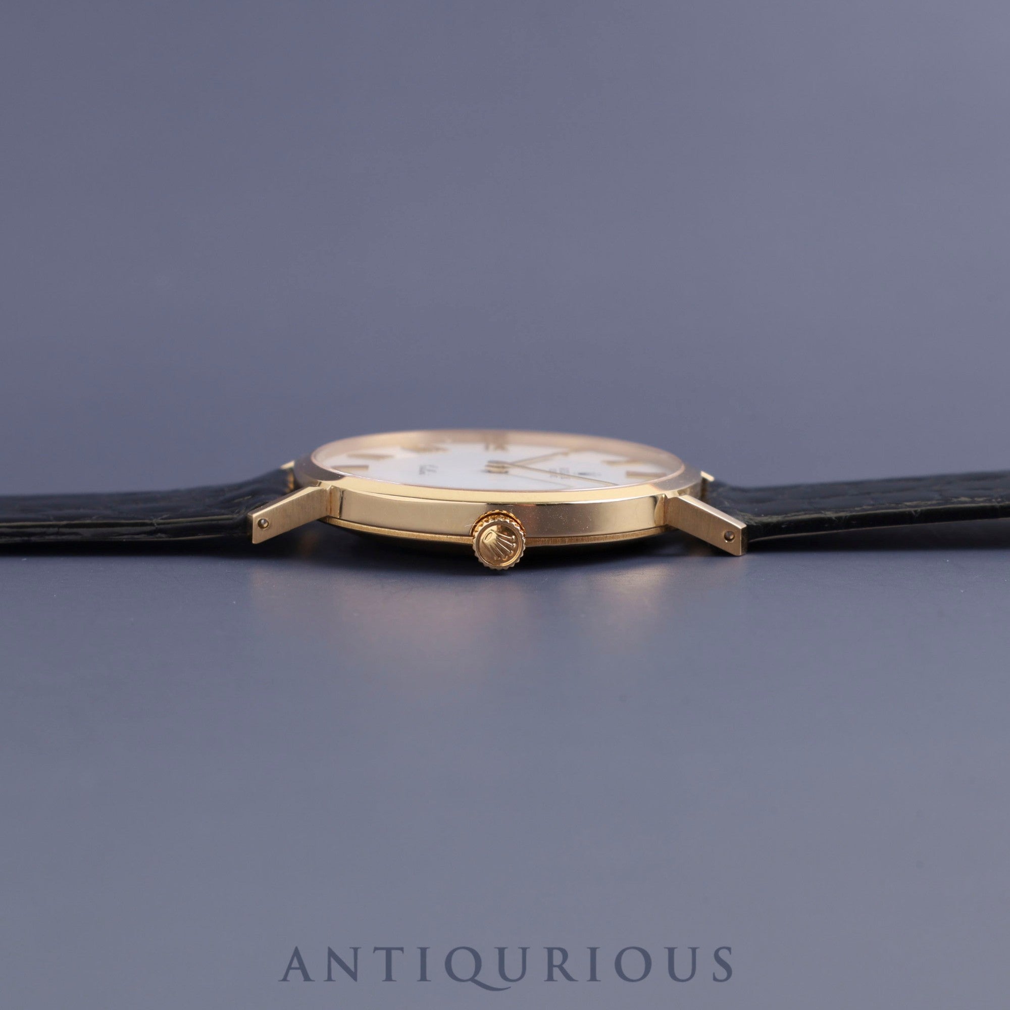 Rolex Cellini 4112 Manual winding Cal.1601 750YG Leather Genuine buckle (GP) White Roman dial 32mm N series (1991) Overhauled