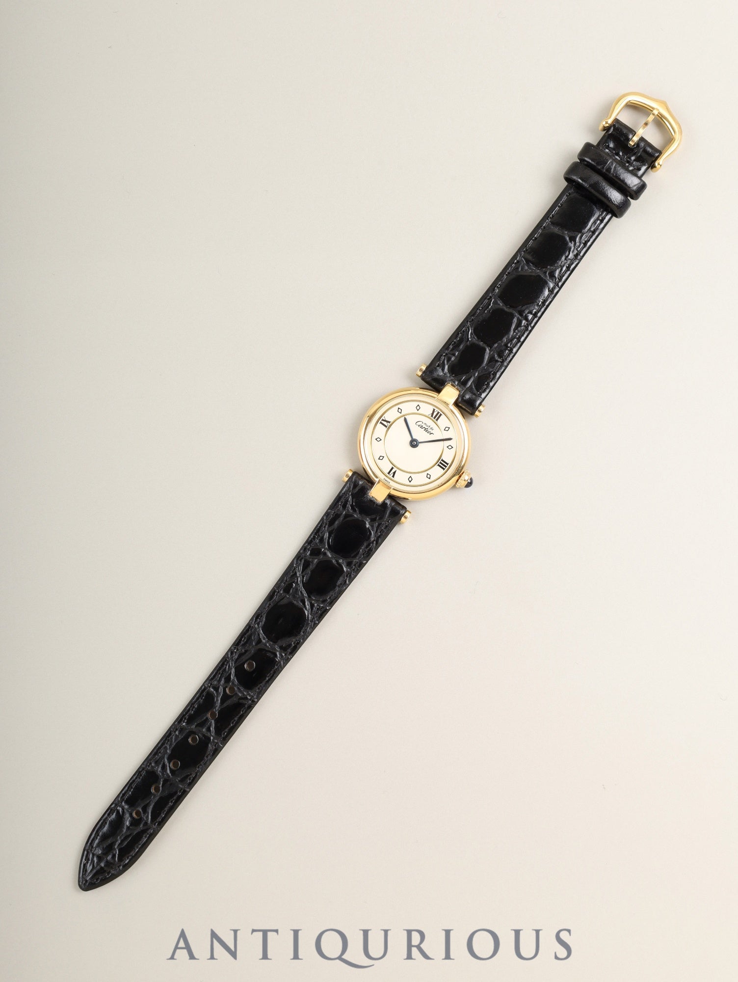 カルティエ マスト ヴァンドーム VLC SM W1002353 / 1815 クォーツ Cal.90 SV925 革 純正尾錠(GP)アイボリー4点ローマン文字盤 1980年代半ば~1994年頃 箱 冊子 保証書(1997年)オーバーホール済み