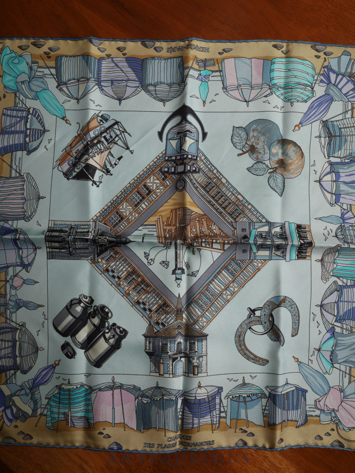 エルメス スカーフ カレ45 ノルマンディー海岸の魅力 SILK100% 箱