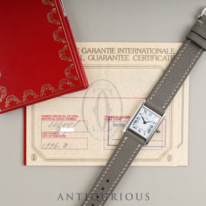 Cartier Must Tank SM 666001 Quartz Caliber 157 SV925 Leather Strap with Genuine Stainless Steel Buckle, White Roman Dial, Booklet, Warranty Card (1996), Overhauled and Finished to Like New