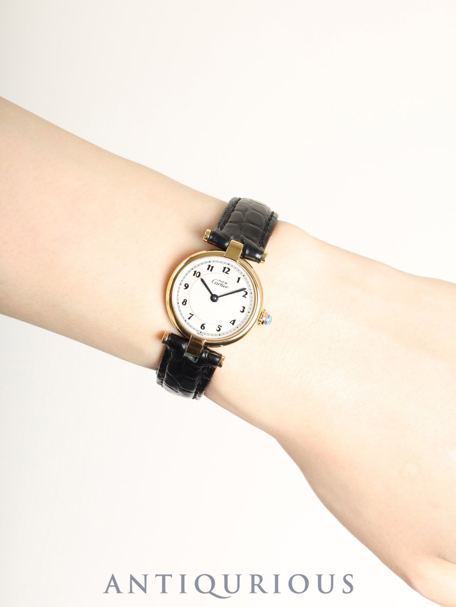 Cartier Must Vendôme VLC SM 590004 Quartz Caliber 90 SV925 Leather Strap with Genuine D-buckle (GP) Arabic Dial Overhauled