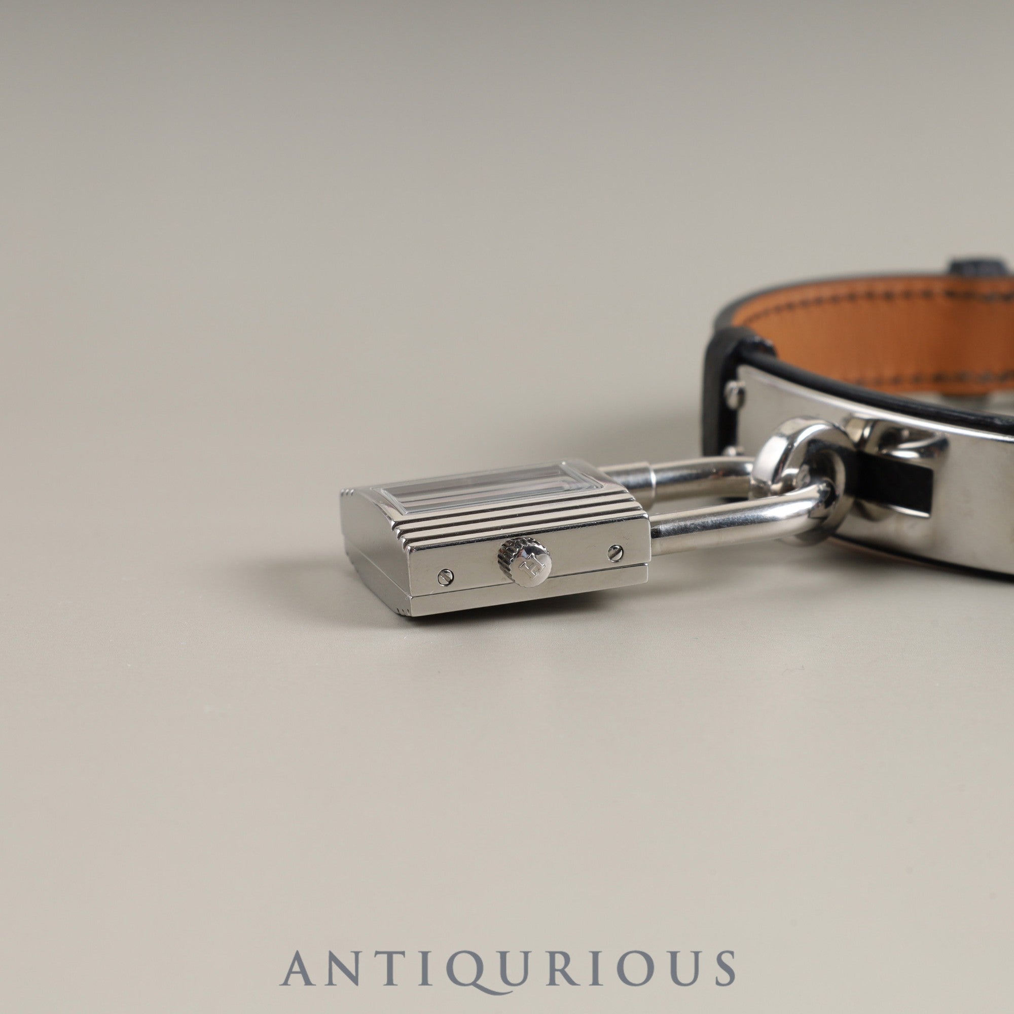 Hermes Kelly Watch KE1.210 Quartz SS Genuine Leather Strap (□D Stamp: 2000) Genuine Buckle (SS) Black Dial Overhauled