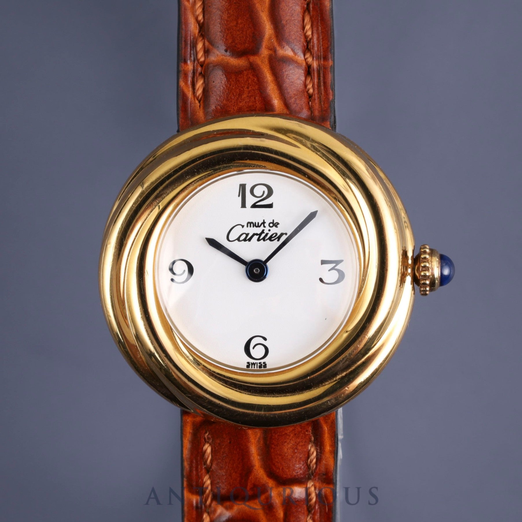 Cartier Must Trinity 2735 Quartz Cal.157 SV925 Leather Genuine Buckle (GP) White Arabic Dial Overhauled