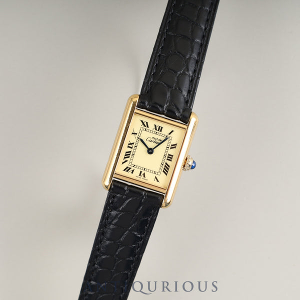 Cartier Must Tank SM 5057001, Quartz movement, SV925, Leather, Genuine buckle (GP), Ivory Roman dial, Complete service completed at a Cartier boutique