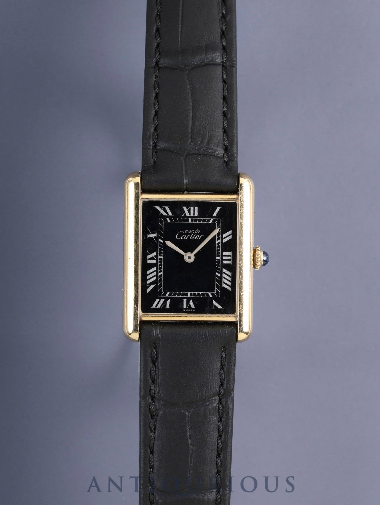 CARTIER カルティエ MUST TANK LM マストタンク LM 6 手巻き Cal.78-1 SV925 革 純正ピンバックル(GP)ブラックローマン文字盤(SWISS表記 )1976年頃~1980年代初期頃 オーバーホール済み