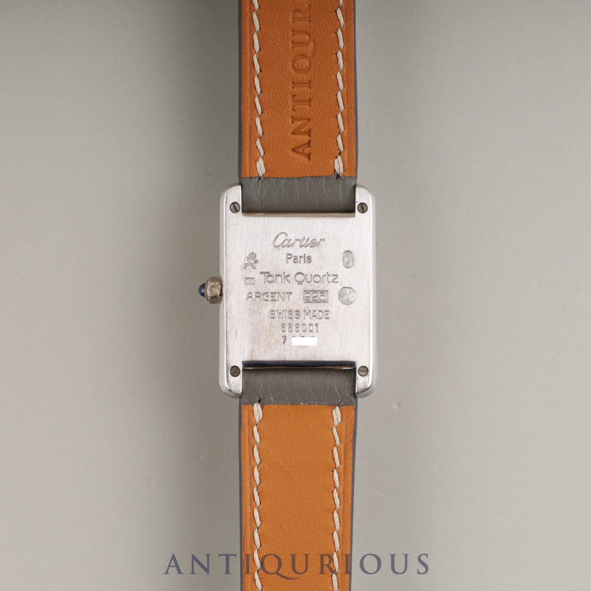 Cartier Must Tank SM 666001 Quartz Caliber 157 SV925 Leather Strap with Genuine Stainless Steel Buckle, White Roman Dial, Booklet, Warranty Card (1996), Overhauled and Finished to Like New