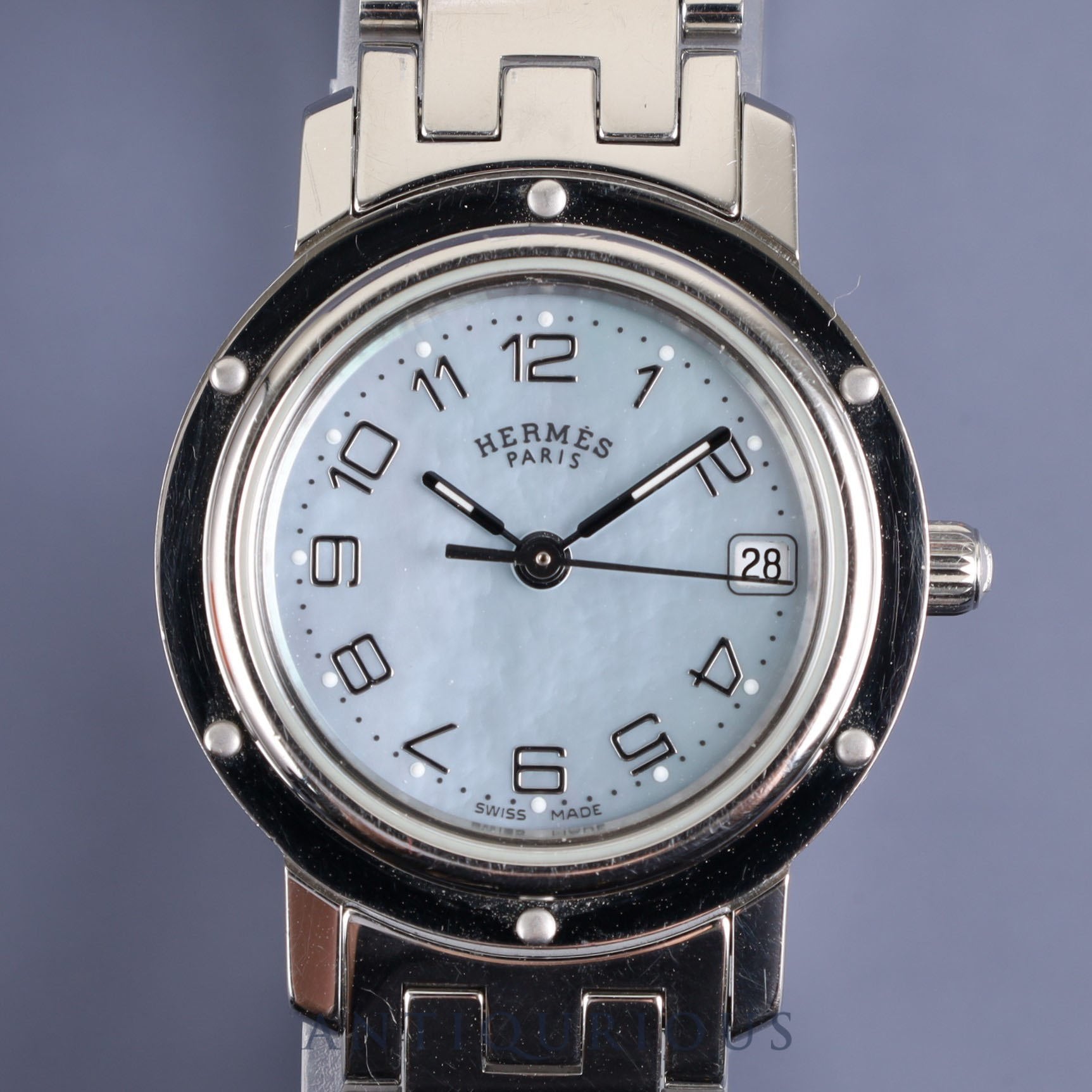 Hermes Clipper CL4.210 Quartz SS SS Blue Shell Dial Box Warranty (2004) Overhauled