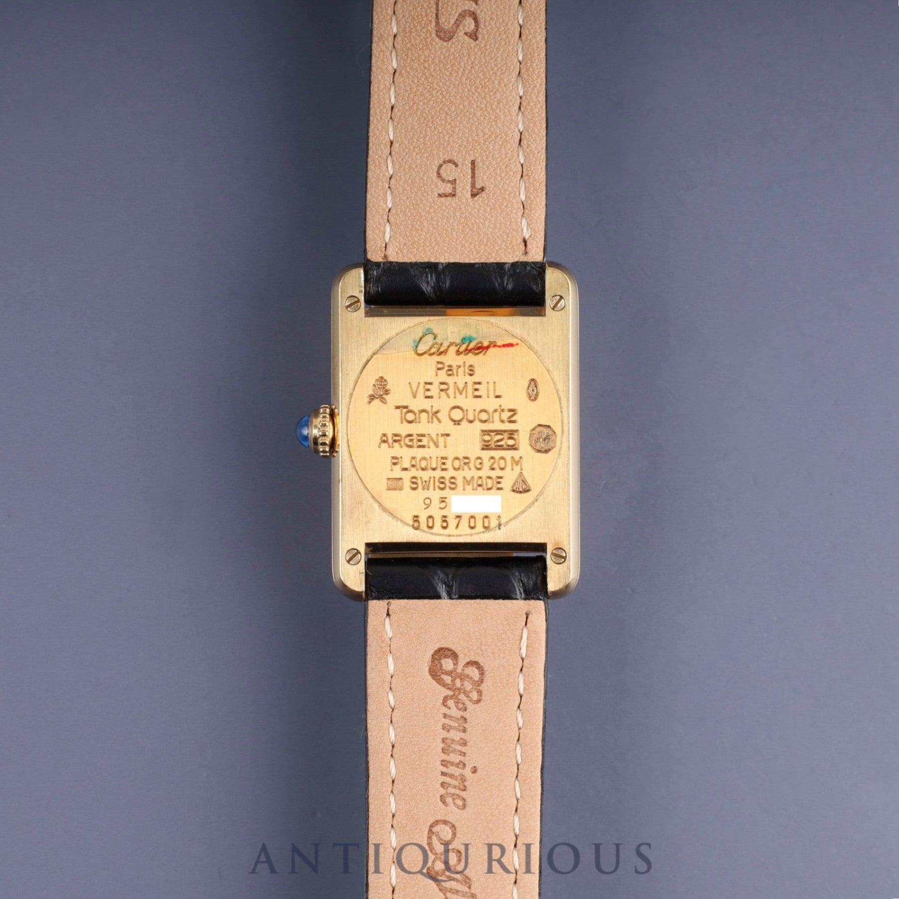 Cartier Must Tank SM W1005554 / 5057001 Quartz Cal.057 SV925 Leather Genuine D-buckle (GP) Opalan dial Genuine replacement belt Box Warranty (1992) Overhauled