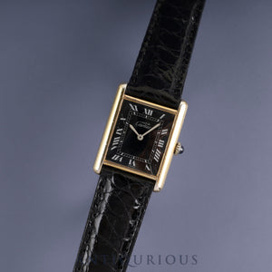 Cartier Must Tank LM Manual Winding SV925 Leather Watch with Genuine GP Buckle, Black Roman Dial, Overhauled