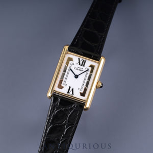 Cartier Must Tank LM W1006254 / 590005 Quartz Caliber - SV925 Leather Strap with Genuine GP Buckle Side Trinity Dial Circa 1982-Circa 1995 Completely serviced at a Cartier boutique