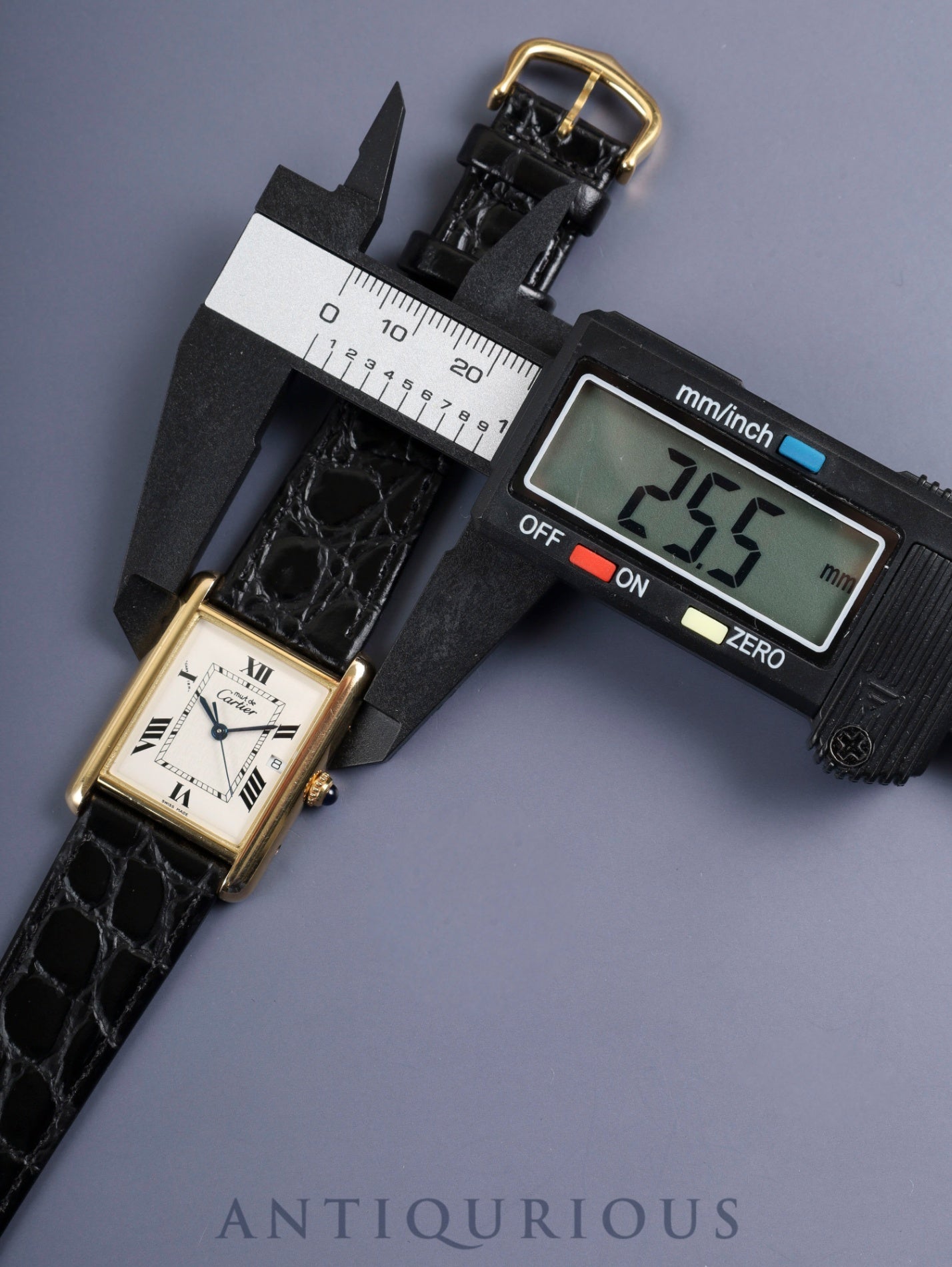 Cartier Must Tank GM (XL) W1013754 / 2413 Quartz Caliber 687 SV925 Leather Strap with Genuine Pin Buckle (GP) Ivory Roman CC Dial (SWISS MADE Marking) Overhauled