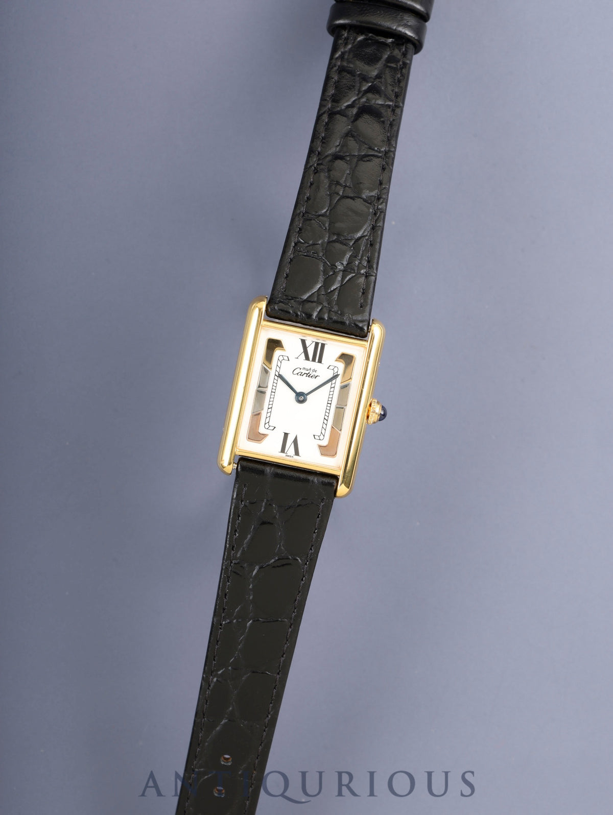 Cartier Must Tank LM W1006254 / 590005 Quartz Cal.90 SV925 Leather Genuine Pin Buckle (GP) Side Trinity Dial (SWISS marking) Overhauled, Polished