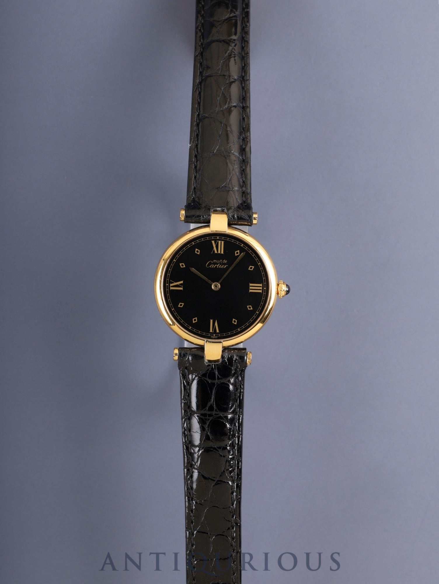 Cartier Must Vendome VLC LM 590003 Quartz Cal.90 SV925 Leather Genuine D-Buckle (GP) Black Roman Dial (SWISS marking) Overhauled