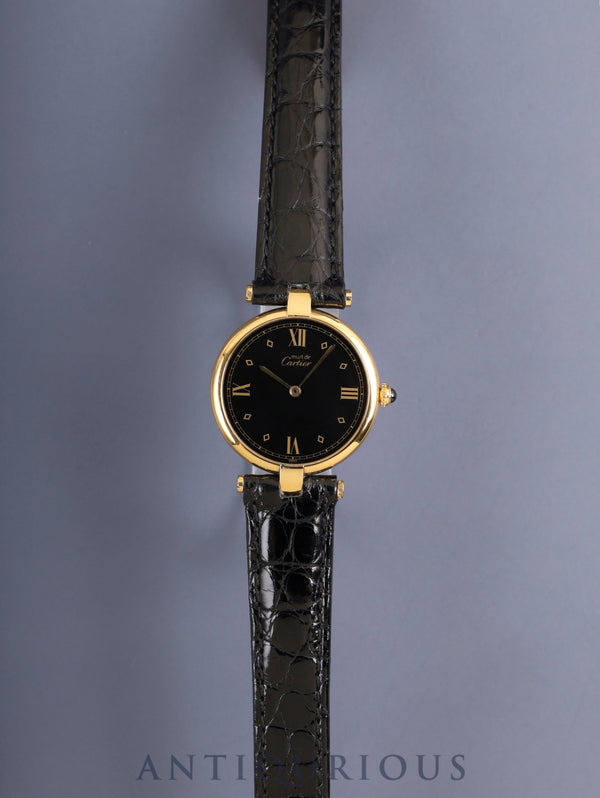 カルティエ マスト ヴァンドーム VLC LM 590003 クォーツ Cal.90 SV925 革 純正Dバックル(GP)ブラック飛びローマン文字盤(SWISS表記) オーバーホール済み