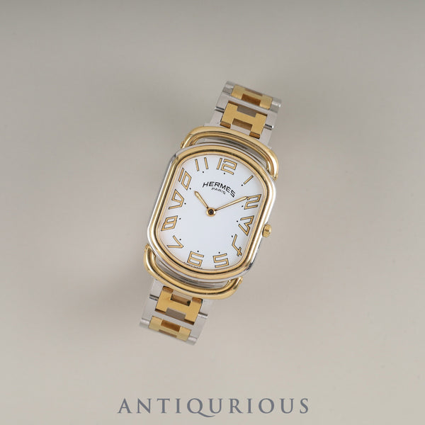 エルメス ラリー 82.03.76 クォーツ Cal.256.041 SS/GP SS/GP ホワイトローマン文字盤 オーバーホール済み