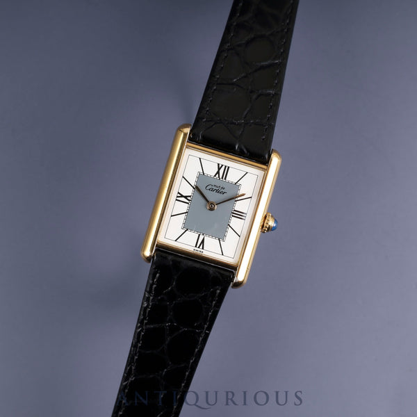 Cartier Must Tank LM 590005 Quartz Cal.90 SV925 Leather Genuine D-buckle (GP) Grey Roman dial Overhauled