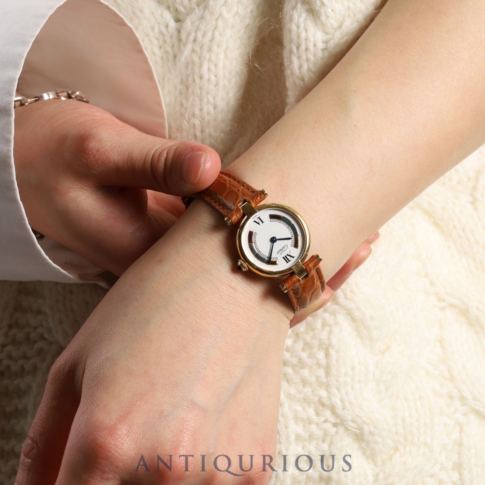 Cartier Must Vendome VLC SM 590004 Quartz Cal.90 SV925 Leather Genuine D Buckle (GP) Trinity Dial Booklet Overhauled
