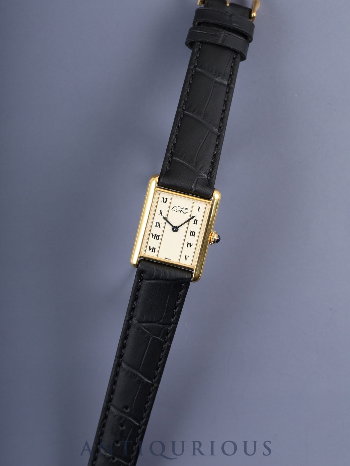 Cartier Must Tank LM 590005 Quartz SV925 Leather Straight Roman Dial with Genuine GP Buckle Overhauled and Finished to Look Like New