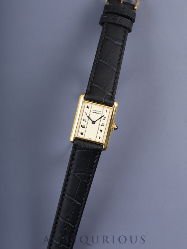 Cartier Must Tank LM 590005 Quartz SV925 Leather Straight Roman Dial with Genuine GP Buckle Overhauled and Finished to Look Like New
