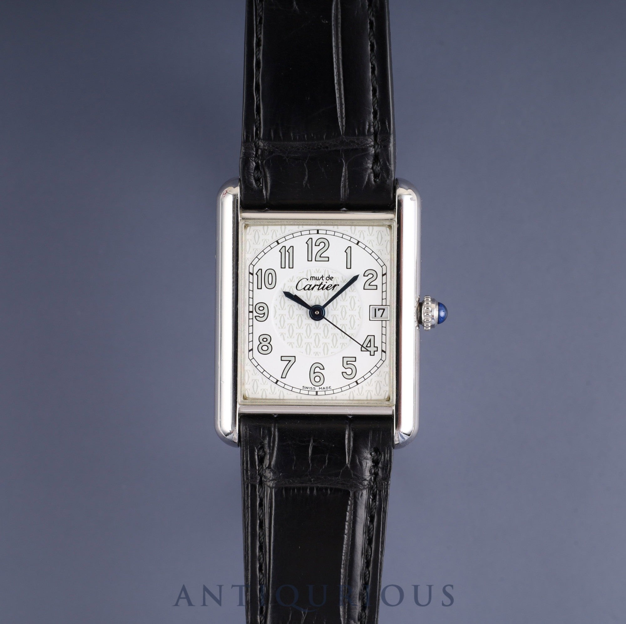 Cartier Must Tank GM (XL) 2414 Quartz Caliber 87 SV925 Leather Strap with Genuine D-Clock Buckle (Stainless Steel) Telephone Arabic Dial Overhauled