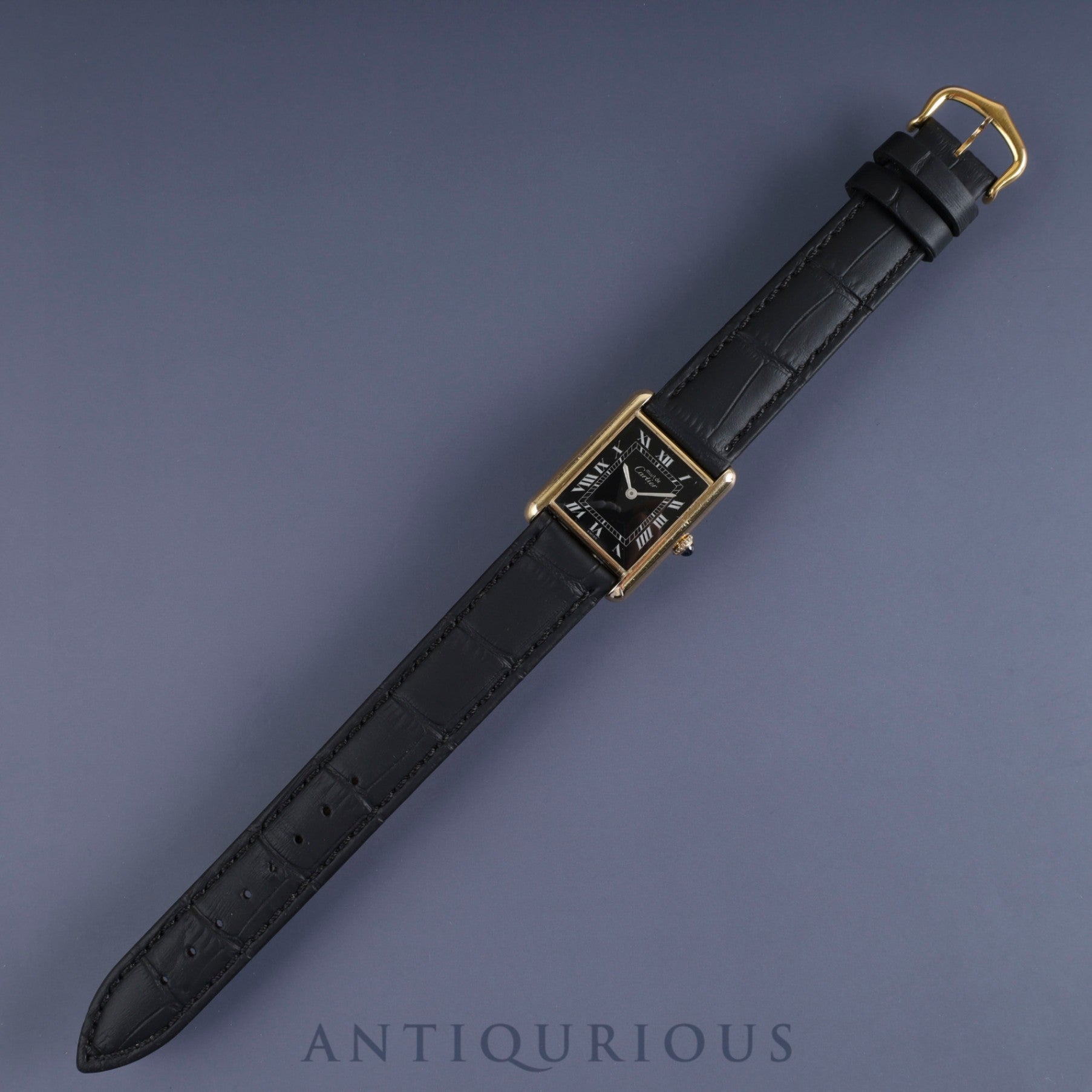 Cartier Must Tank LM Manual winding Cal.78-1 SV925 Leather Genuine buckle (GP) Black Roman dial Overhauled