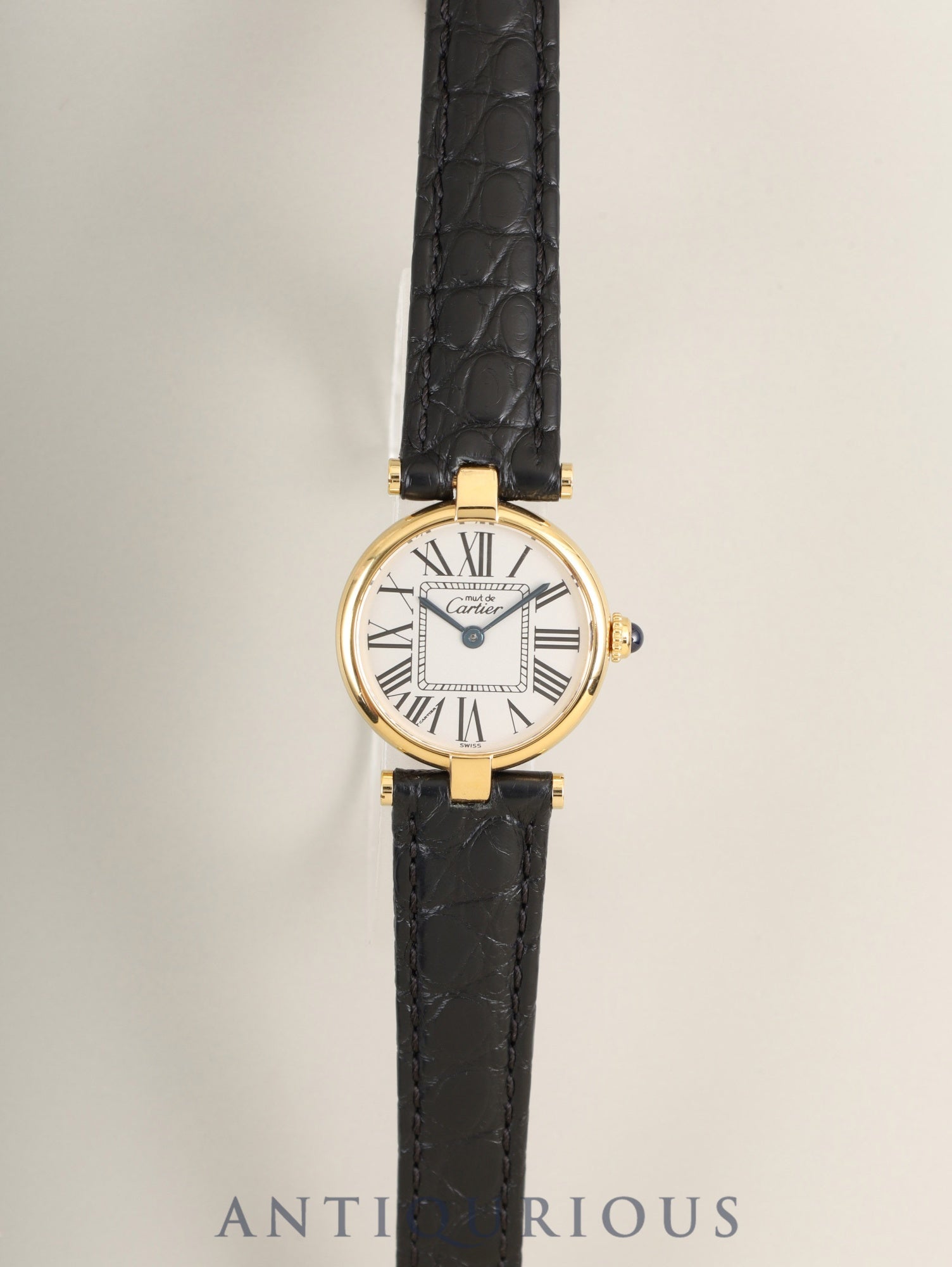 Cartier Must Vendôme VLC SM 1851 Quartz Caliber 90 SV925 Leather Watch with Genuine D-buckle and Opalescent Dial, Overhauled