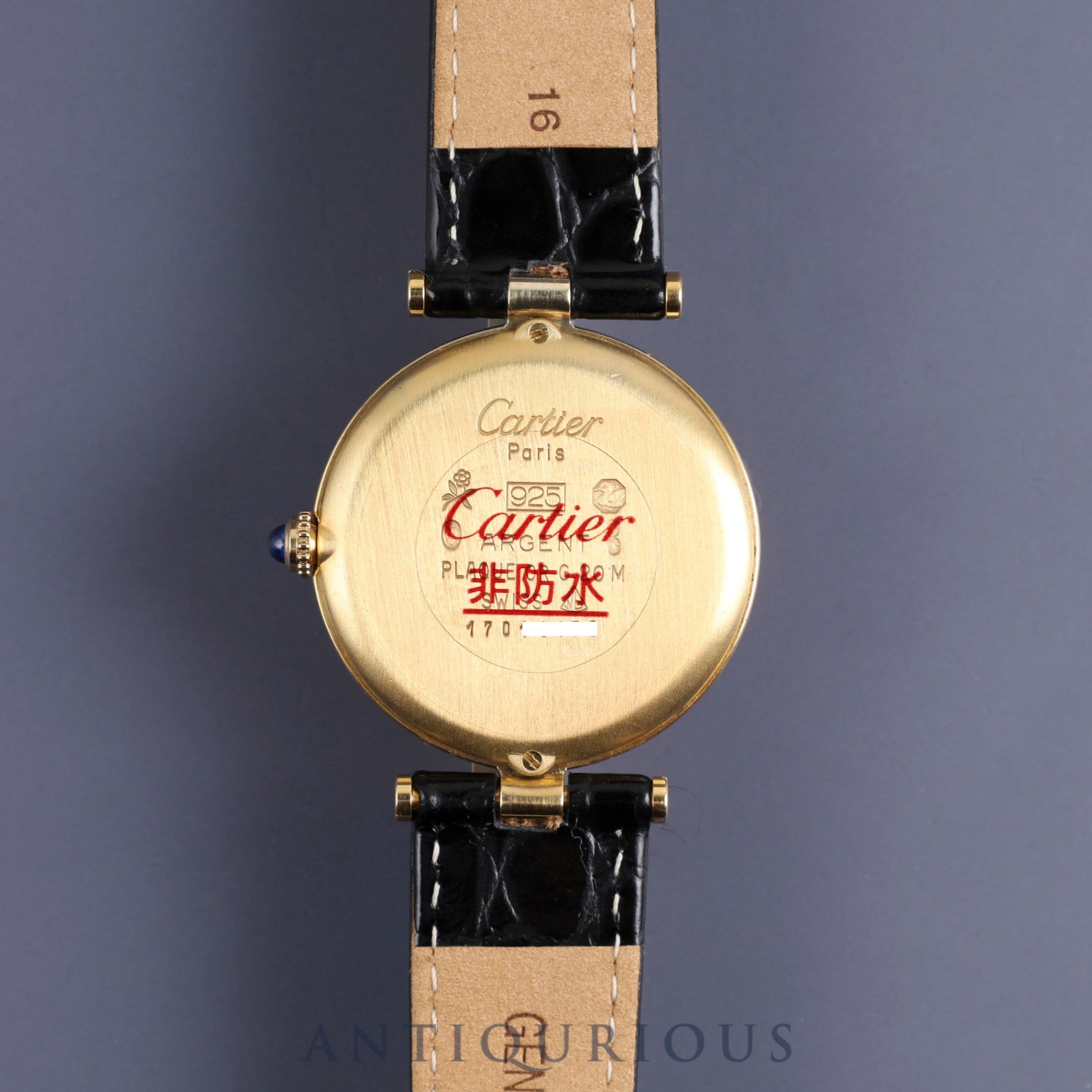 カルティエマスト ヴァンドーム VLC LM 83978913 クォーツ SV925 革 純正尾錠(GP) ブラックローマン文字盤 保証書(1987年) カルティエブティックにてコンプリートサービス(フルメンテナンス)済み