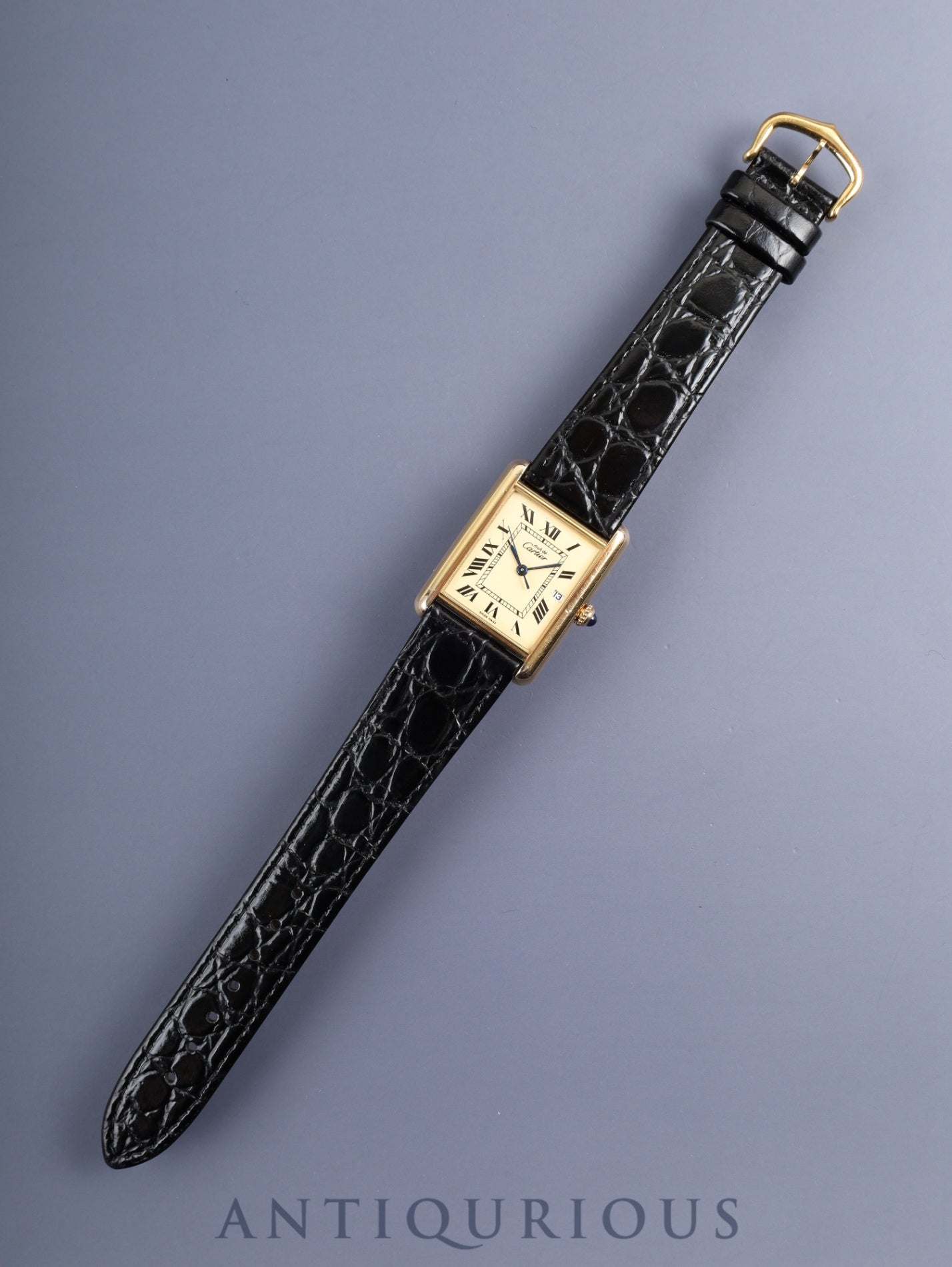 Cartier Must Tank GM (XL) 2413 Quartz Caliber 687 SV925 Leather Strap with Genuine GP Buckle, Ivory Roman Dial (SWISS MADE Marking), Overhauled