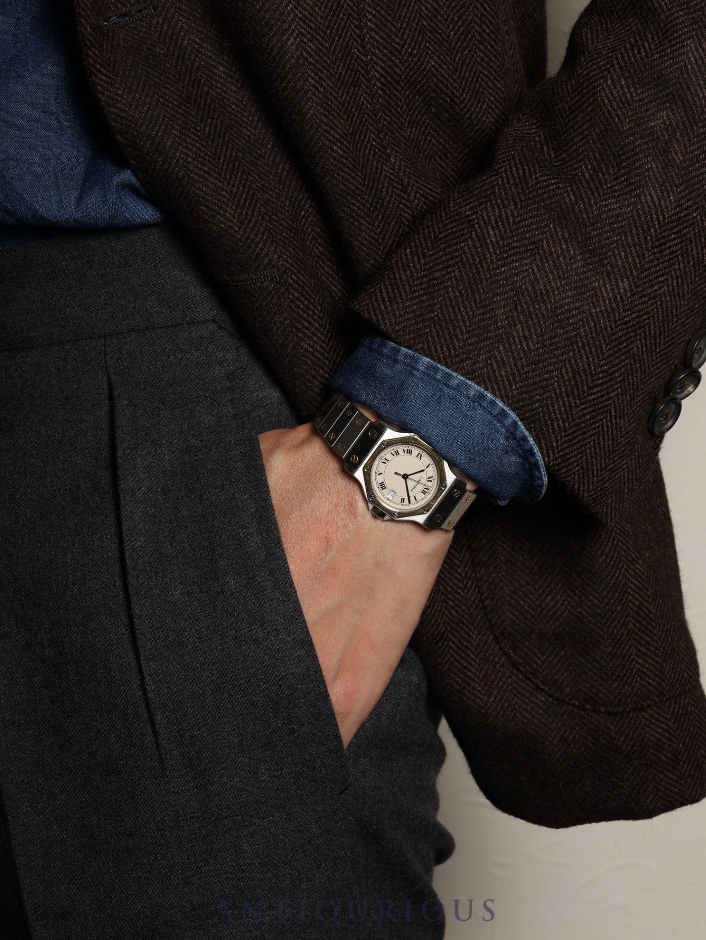 カルティエ サントス オクタゴン LM W2001583 / 187902 クォーツ Cal.687 SS×YG SS×YG アイボリーローマン文字盤 オーバーホール済み