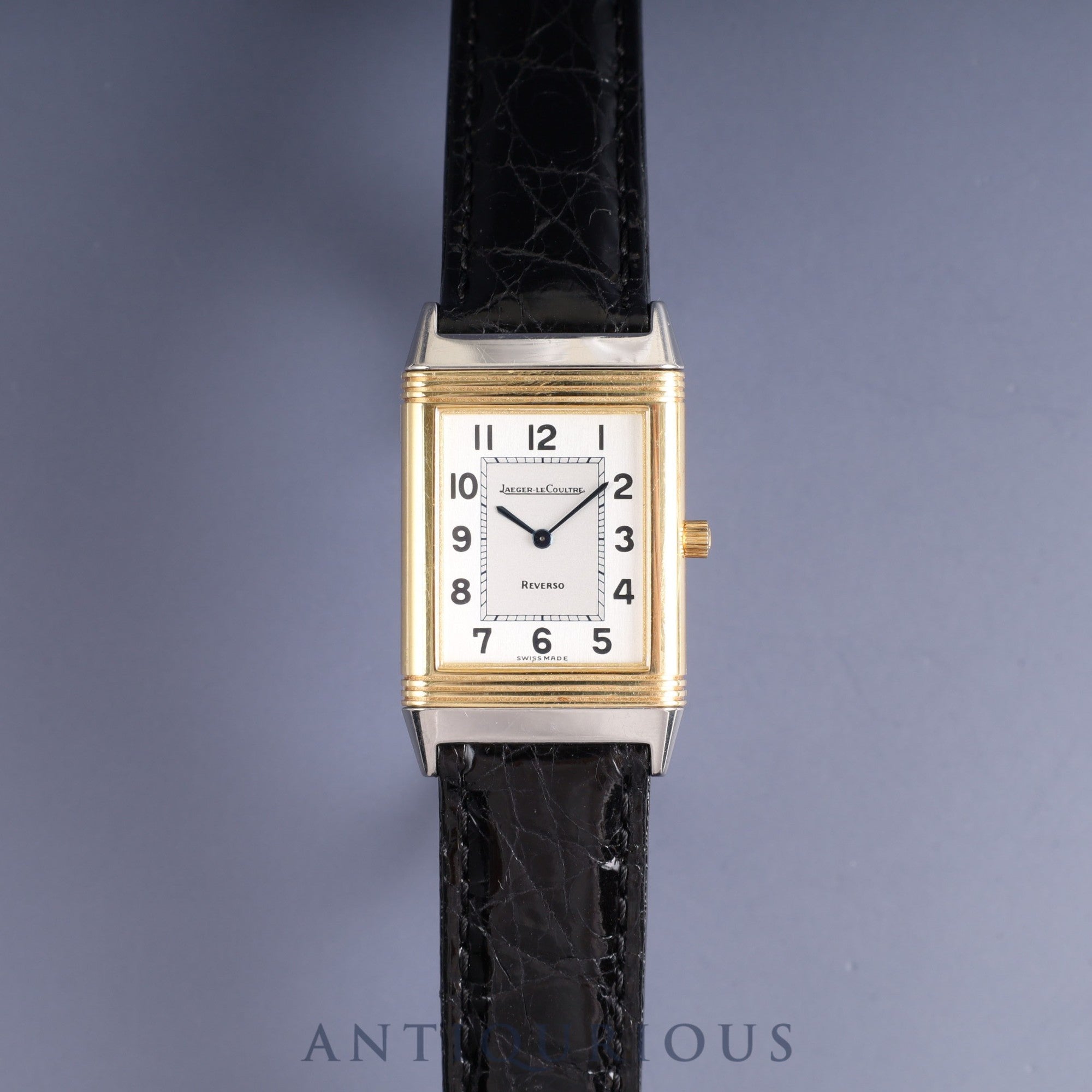 ジャガー・ルクルト レベルソ クラシック 250.8.08 クォーツ SS/YG 革 純正尾錠(SS)シルバーアラビア文字盤 オーバーホール済み ※ケース裏彫りあり