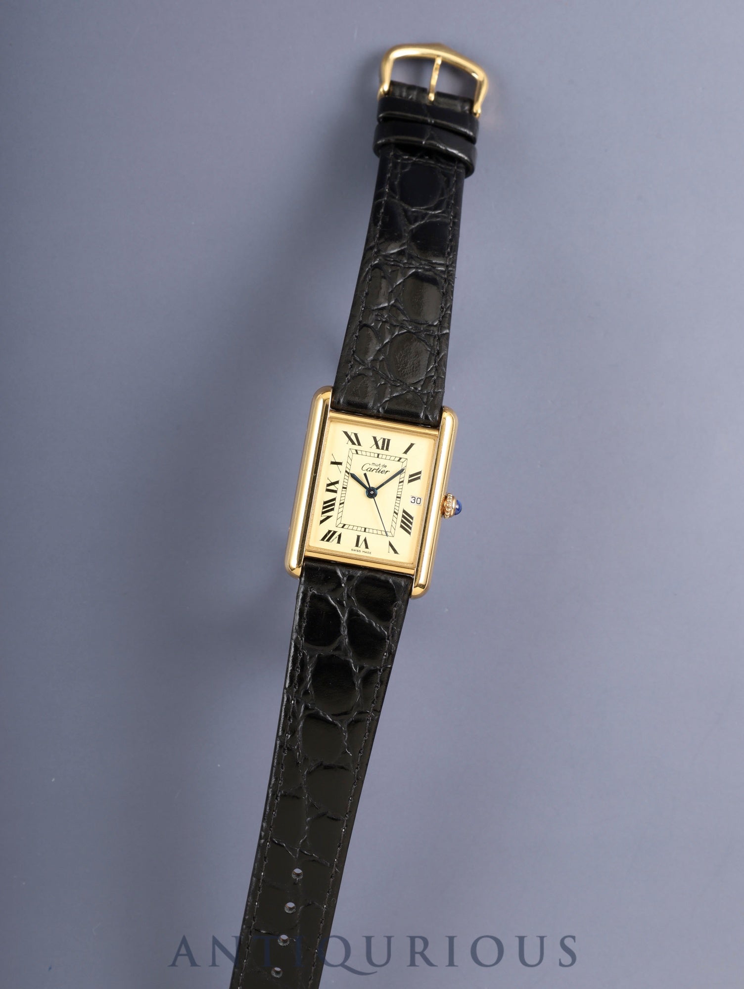 Cartier Must Tank GM (XL) 2413 Quartz Cal.687 SV925 Leather Genuine Pin Buckle (GP) Ivory Roman Dial (SWISS MADE marking) Box Manual Warranty (blank) Overhauled