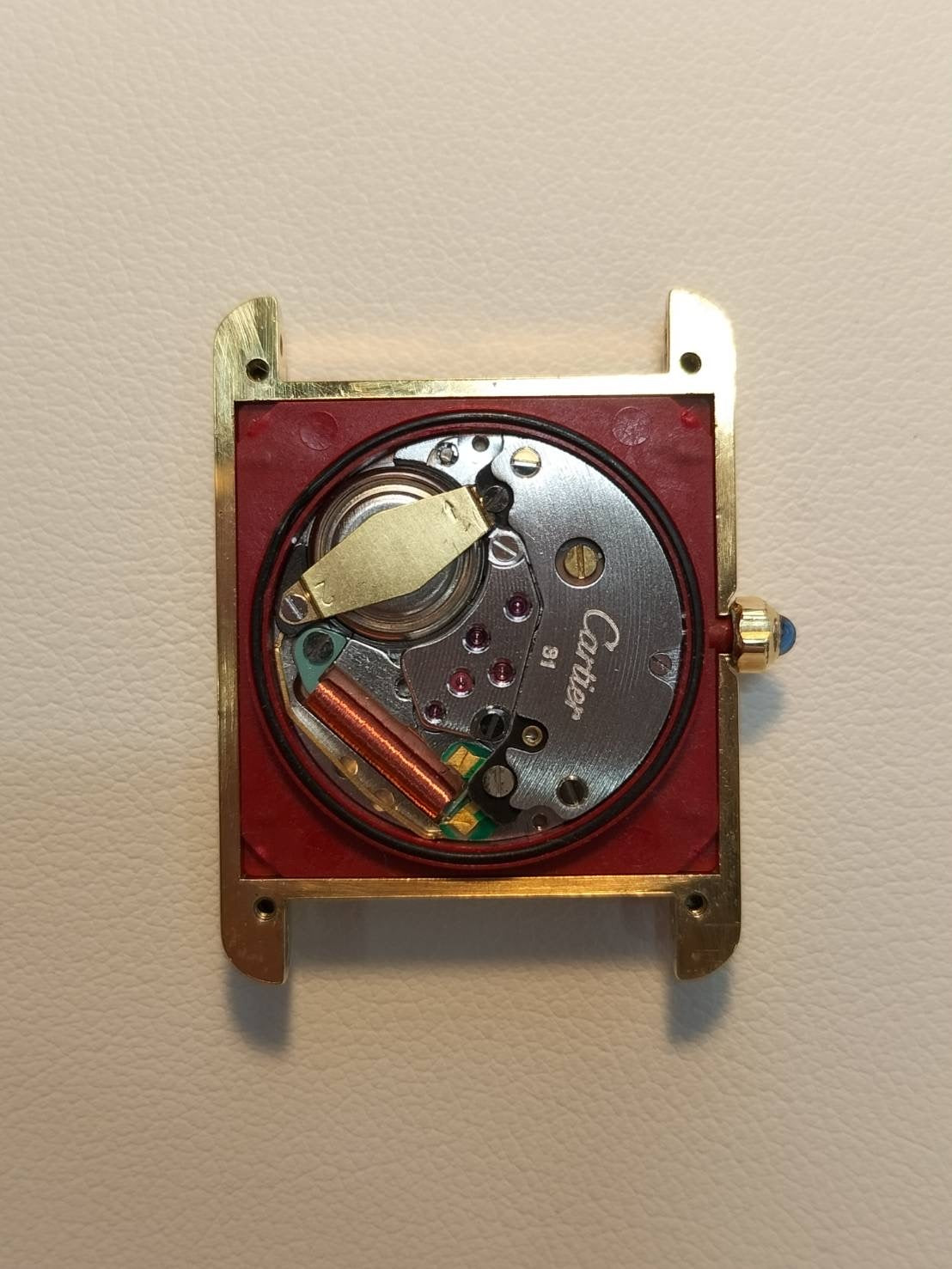 Cartier Must Tank LM 6 81006 Quartz Cal.81 SV925 Leather Original Pin Buckle (GP) Garnet Cloisonné Dial (SWISS marking) Overhauled