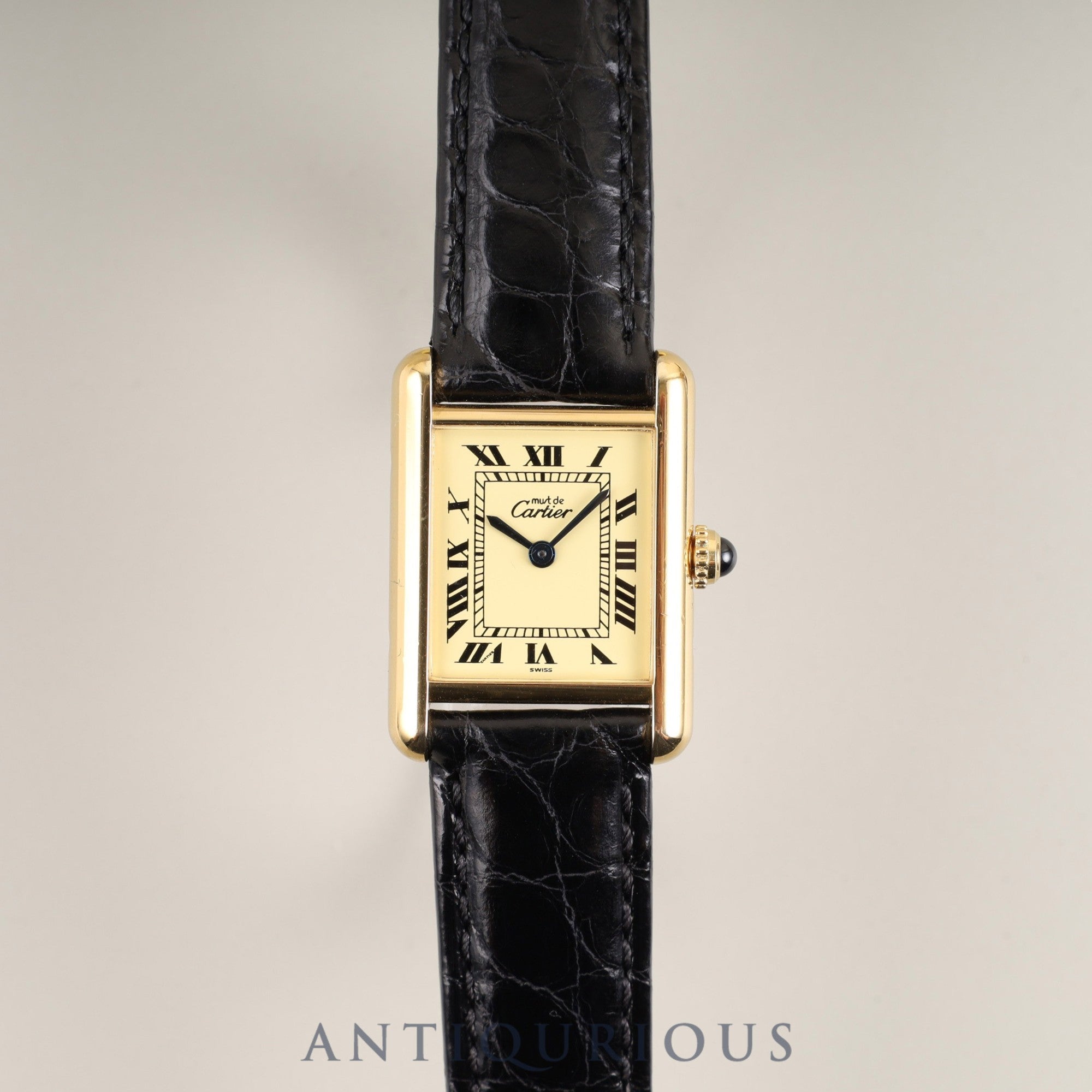 Cartier Must Tank SM W1003154 / 1613 Quartz Cal.057 SV925 Leather Genuine D-buckle (GP) Ivory Roman Dial Box Booklet Warranty (1997) Overhauled