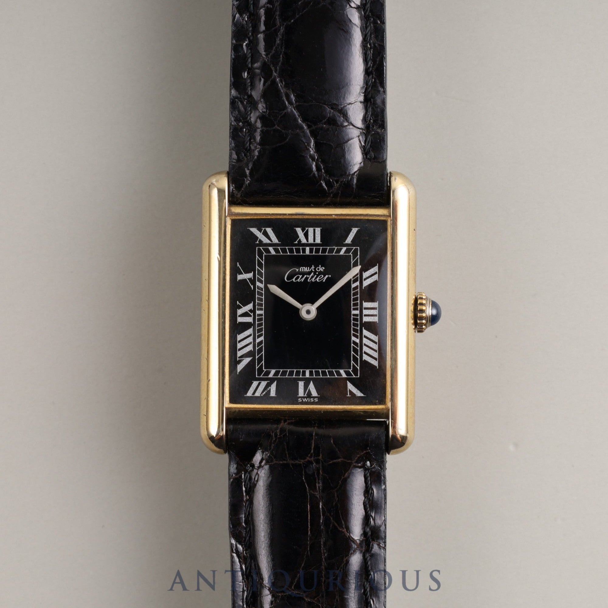 Cartier Must Tank LM Manual Winding Cal.78-1 SV925 Leather Genuine Buckle (GP) Black Roman Dial