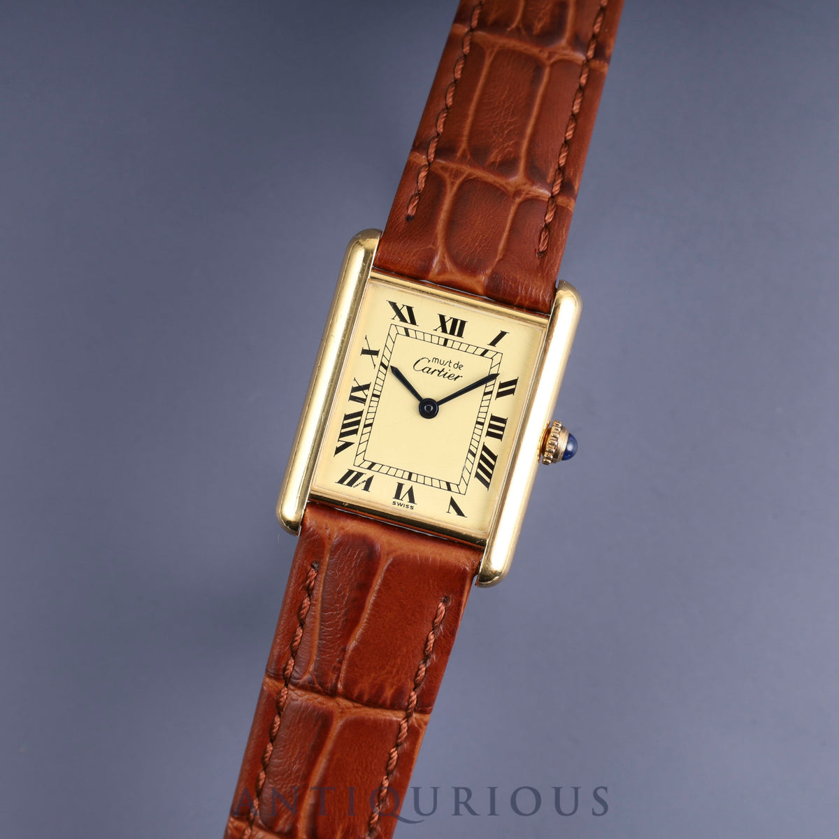 Cartier Must Tank LM 590005 Quartz Cal.690 SV925 Leather Genuine Buckle (GP) Ivory Roman Dial Overhauled and Finished to Like New