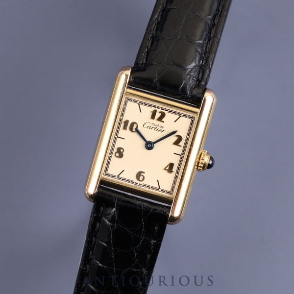 Cartier Must Tank SM W1008354 / 1613 Quartz Cal.057 SV925 Leather Genuine D Buckle (GP) Champagne Arabic CC Dial Overhauled