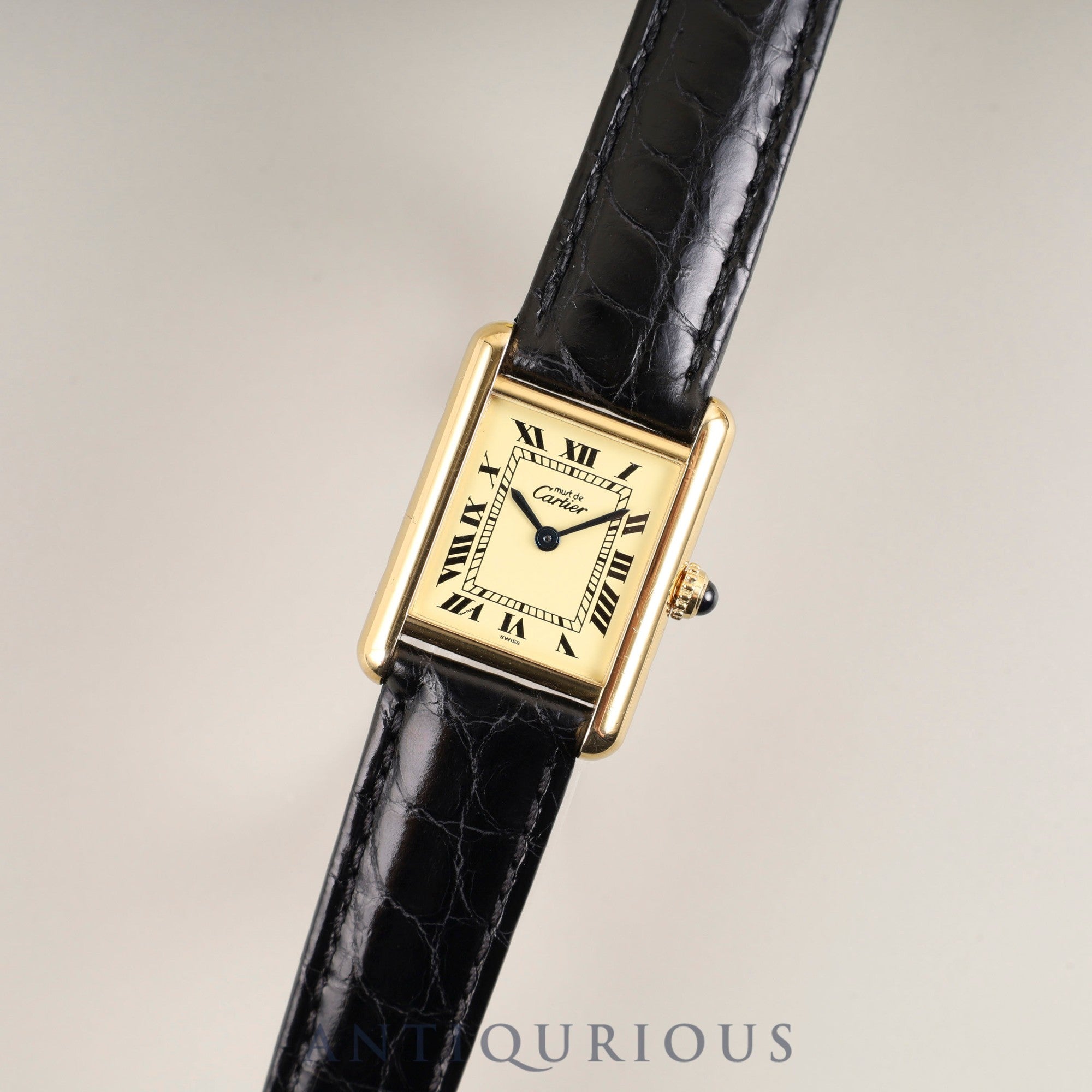 Cartier Must Tank SM W1003154 / 1613 Quartz Cal.057 SV925 Leather Genuine D-buckle (GP) Ivory Roman Dial Box Booklet Warranty (1997) Overhauled