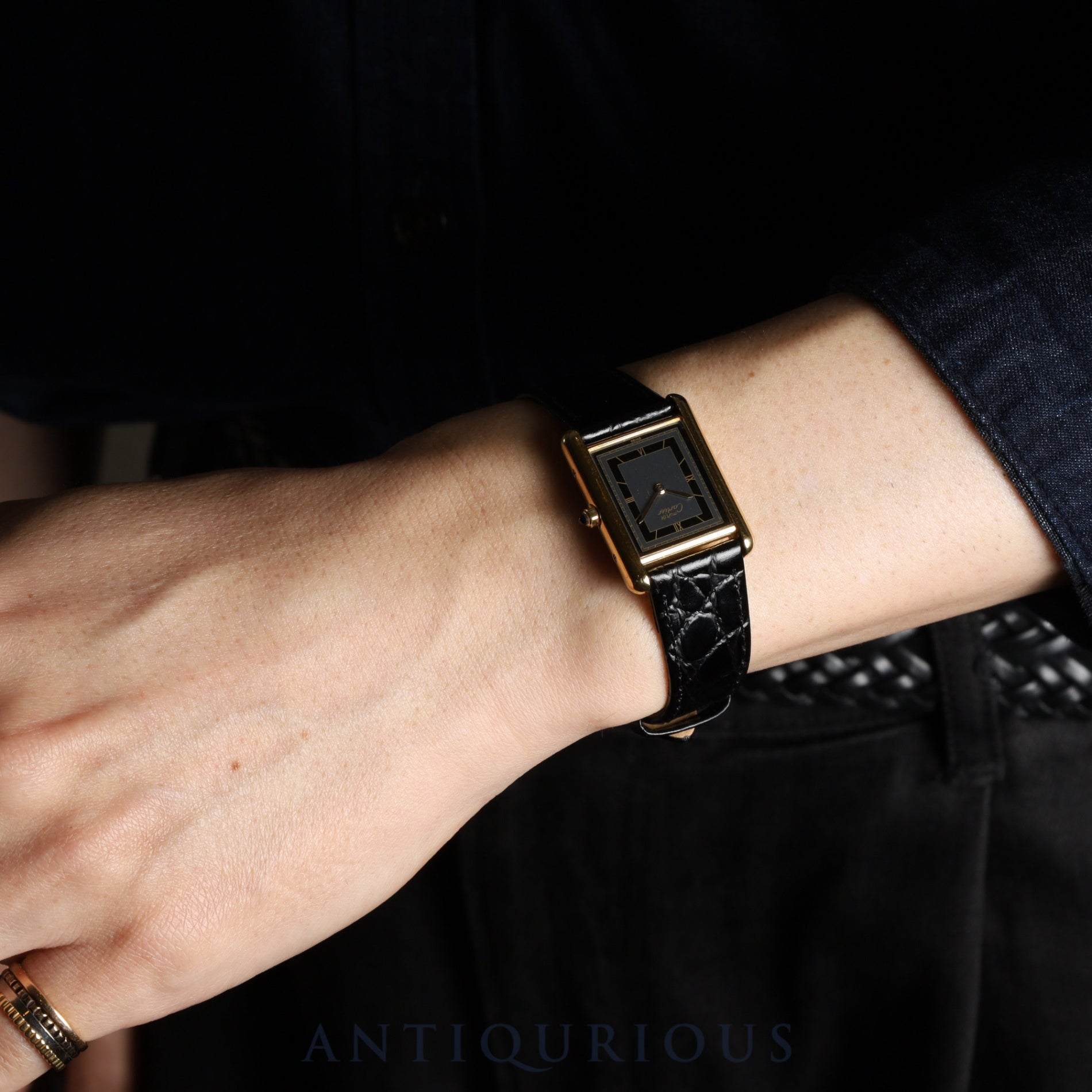 カルティエ マストタンク LM 6 81006 クォーツ Cal.81 SV925 革 純正尾錠(GP) グレー飛びローマン文字盤 オーバーホール済み