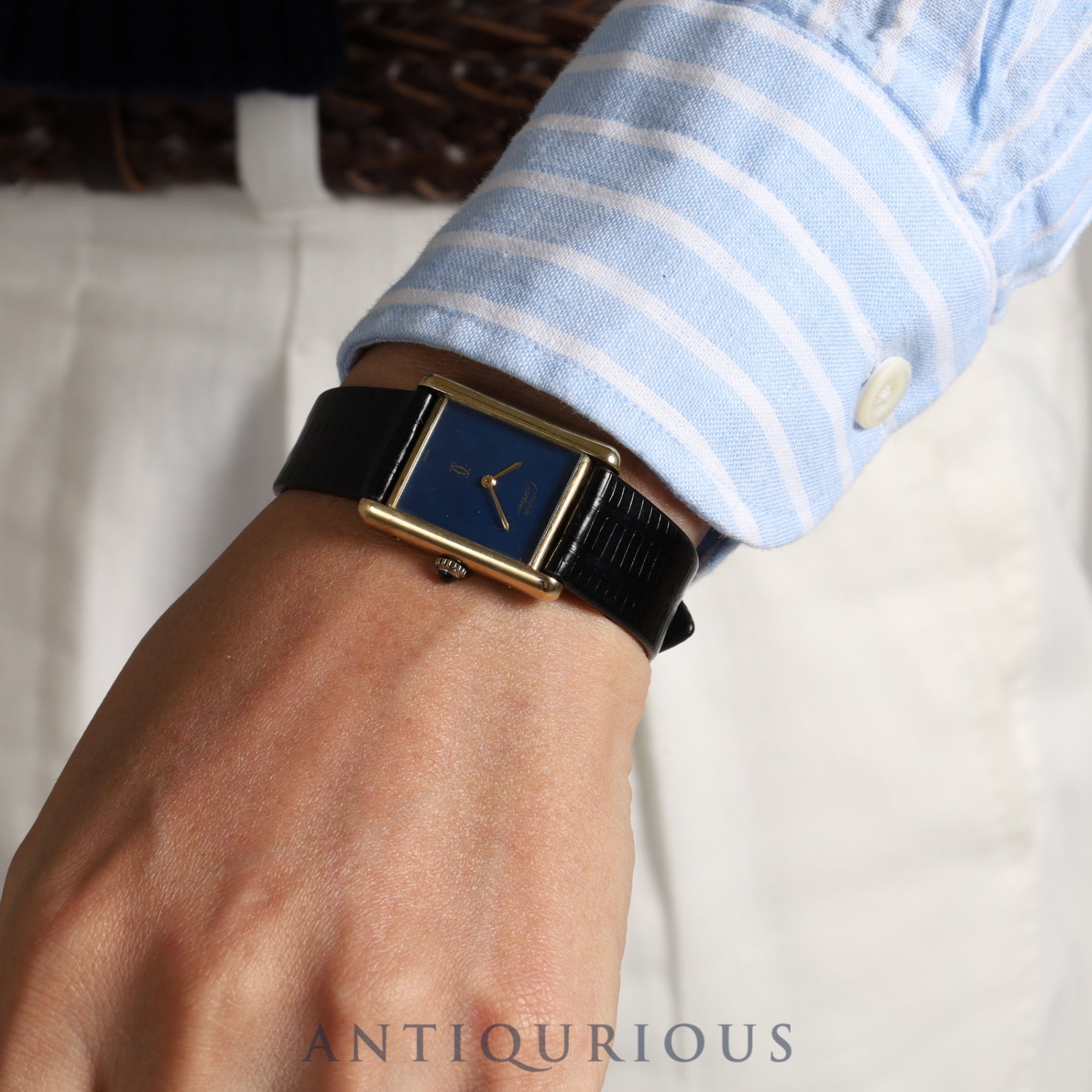 Cartier Must Tank LM Manual winding Cal.78-1 SV925 Leather Genuine buckle (GP) Lapis lazuli dial Overhauled